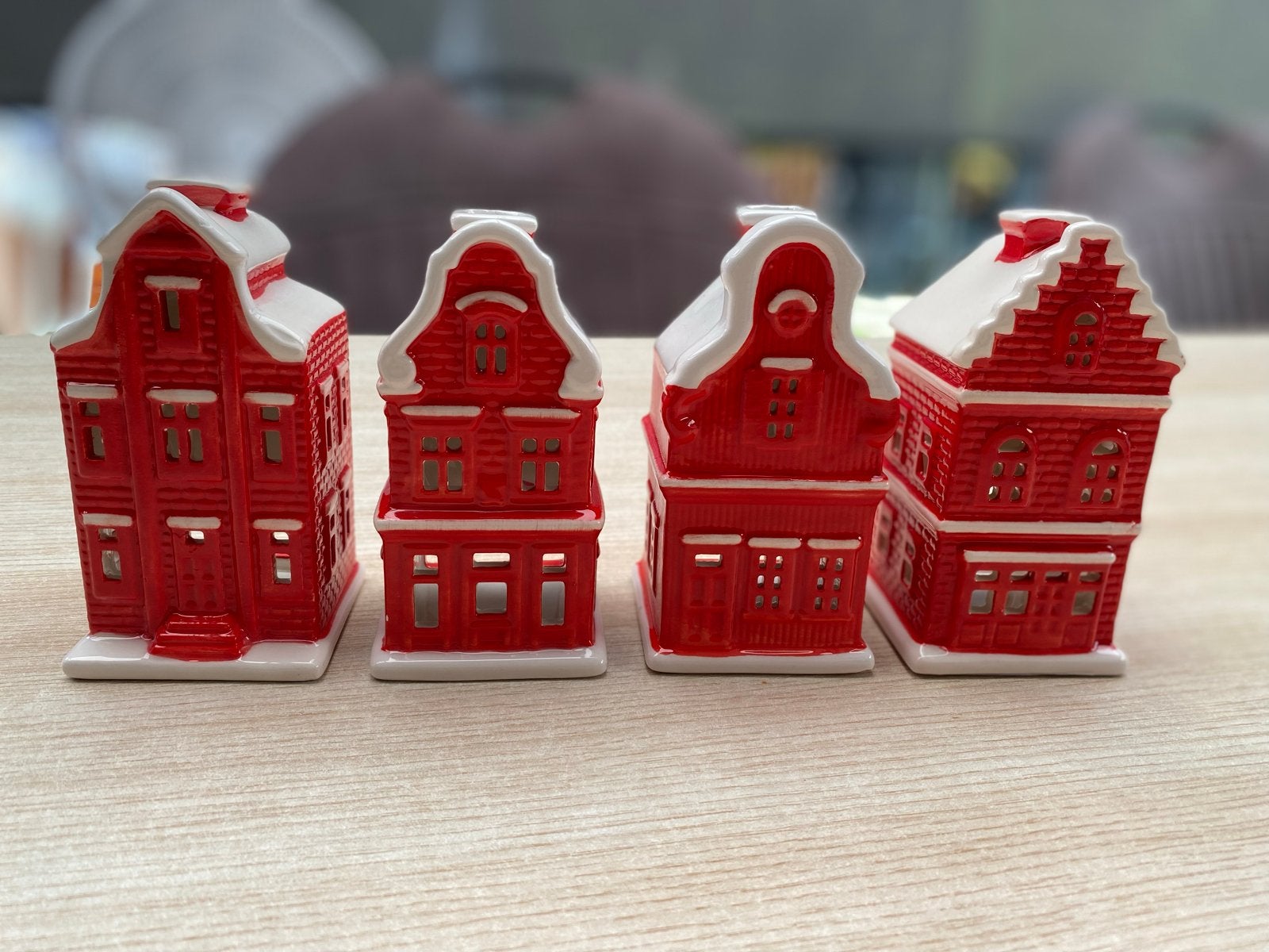 Set van 4 rode huisjes - Keramiek Kerst PCL, Ophalen of Verzenden, Nieuw