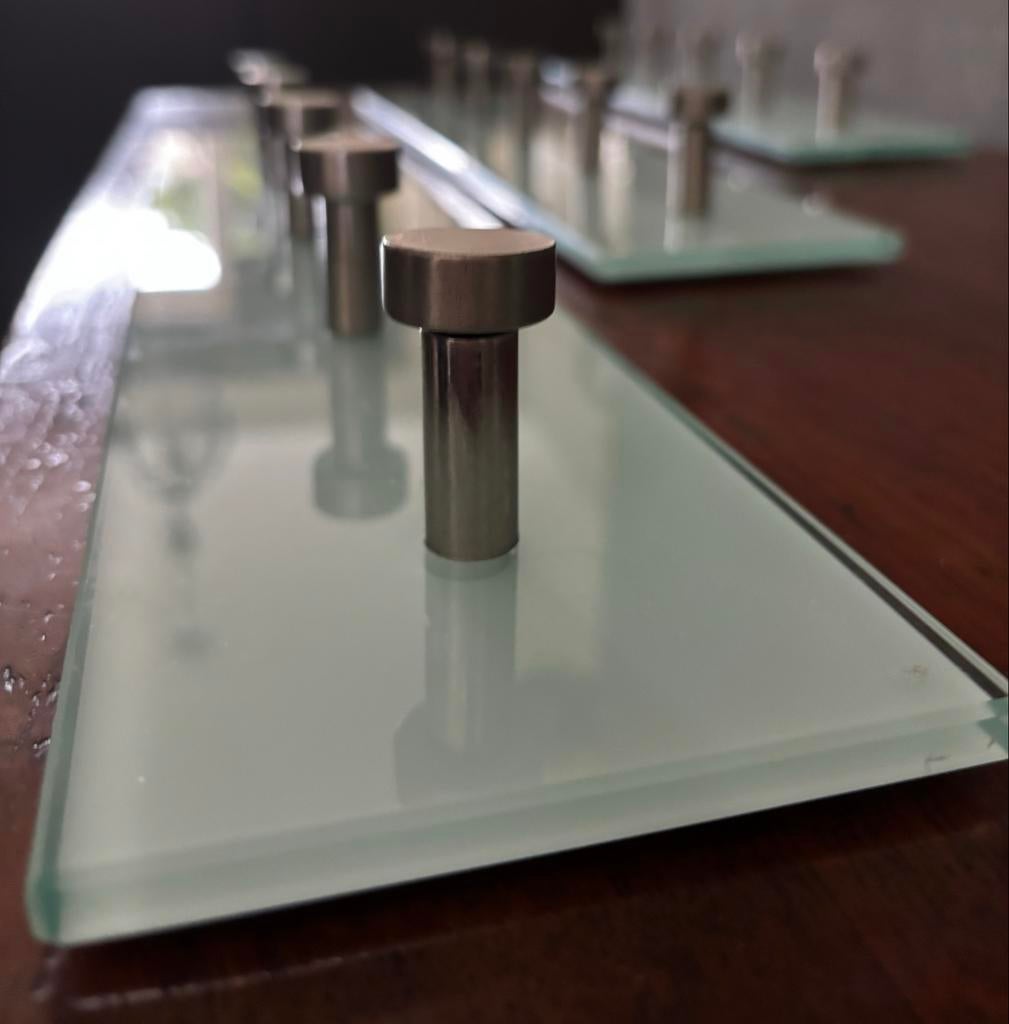 Set van 3 moderne glazen wandkapstokken met RVS haken, Minder dan 100 cm, Ophalen, Wandkapstok, Glas