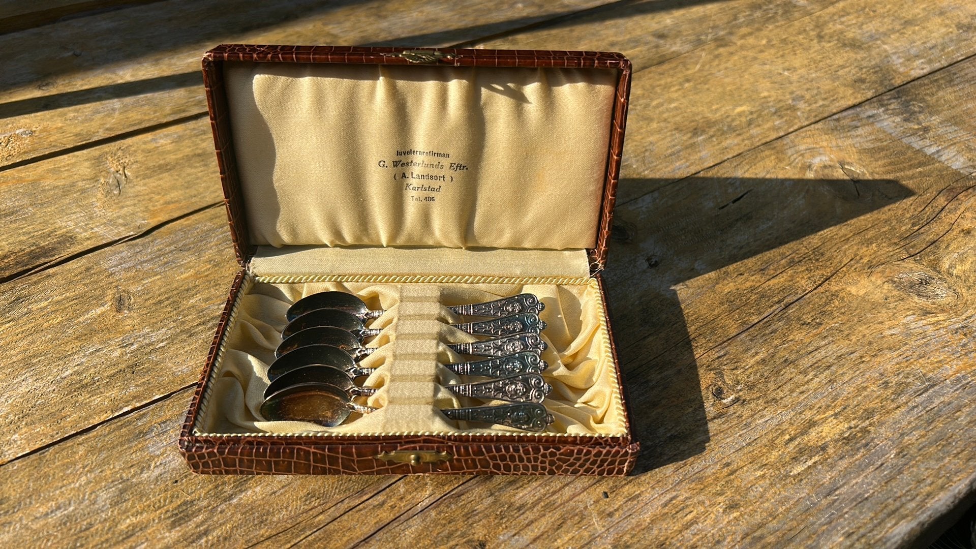 Mooie zweedse set van 6 verzilverde thee lepeltjes, Antiek en Kunst, Ophalen of Verzenden, Zilver