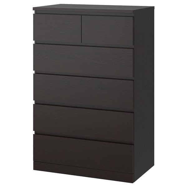 Ikea zwart malm ladekast met 6 lades, 5 laden of meer, Ophalen, Zo goed als nieuw, Ikea malm