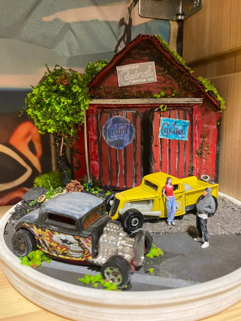 Diorama hot rod scene garage hotwheels 1/64, 1:50 of kleiner, Nieuw, Ophalen of Verzenden, Nvt