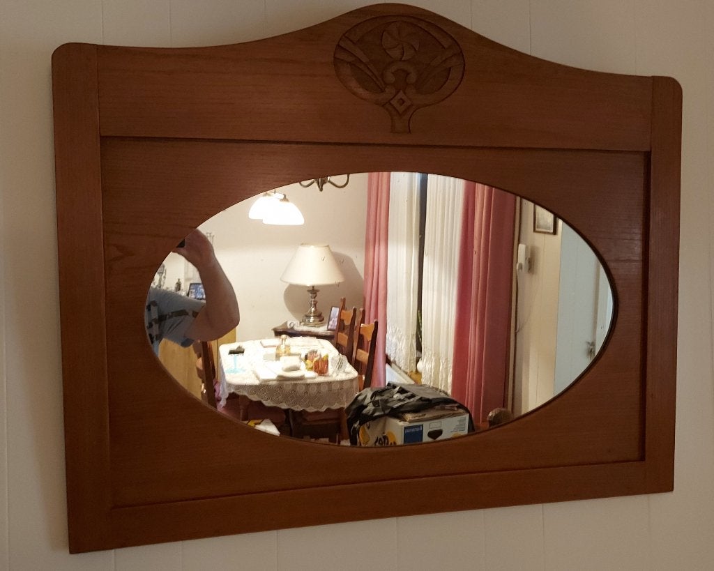 Prachtige Antieke Houten Wandspiegel (Art Deco / Jugendstil), Ophalen, Rechthoekig, 50 tot 100 cm, Minder dan 100 cm