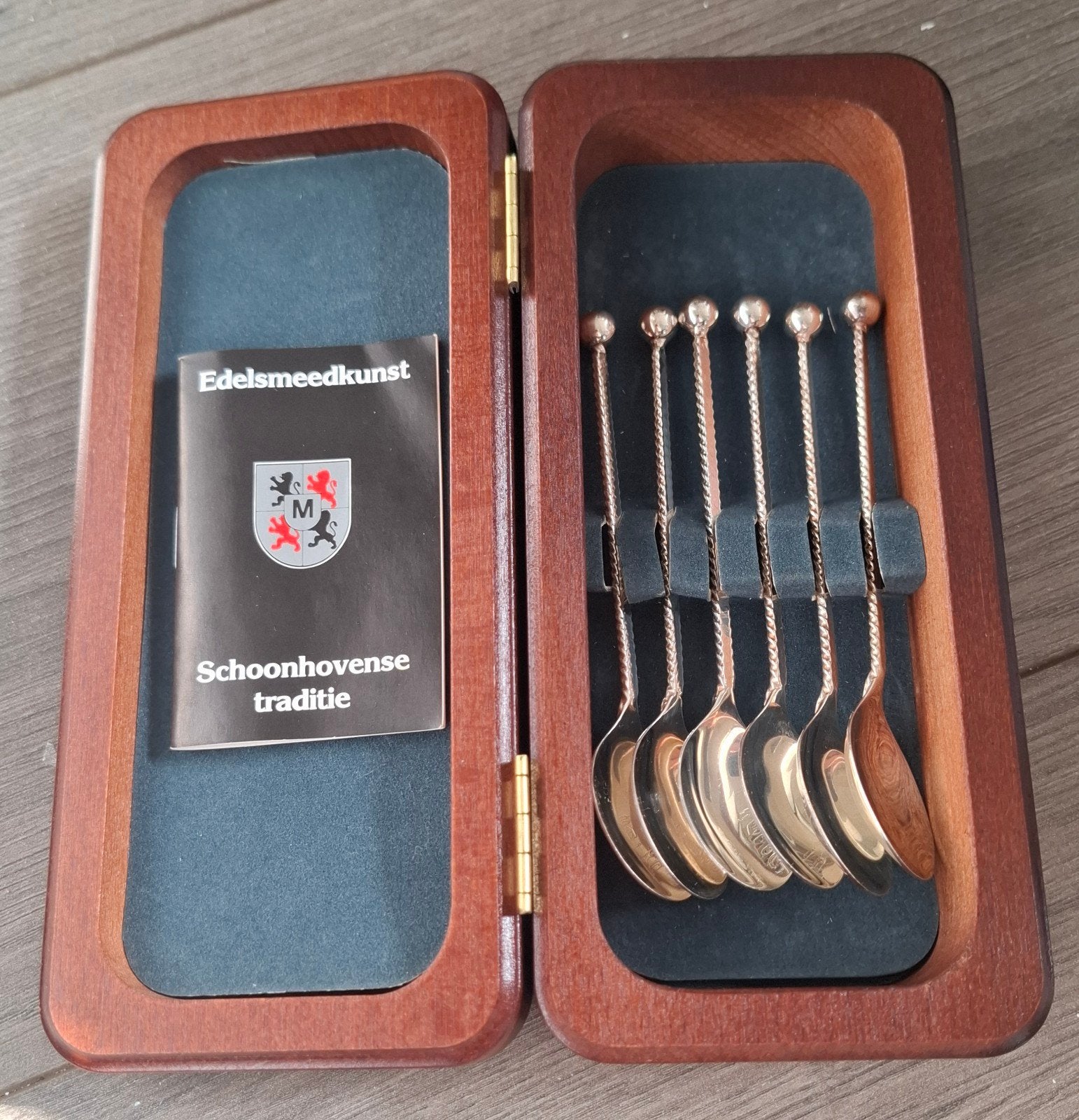 Set van 6 verzilverde theelepels uit Schoonhoven in kistje, Ophalen of Verzenden