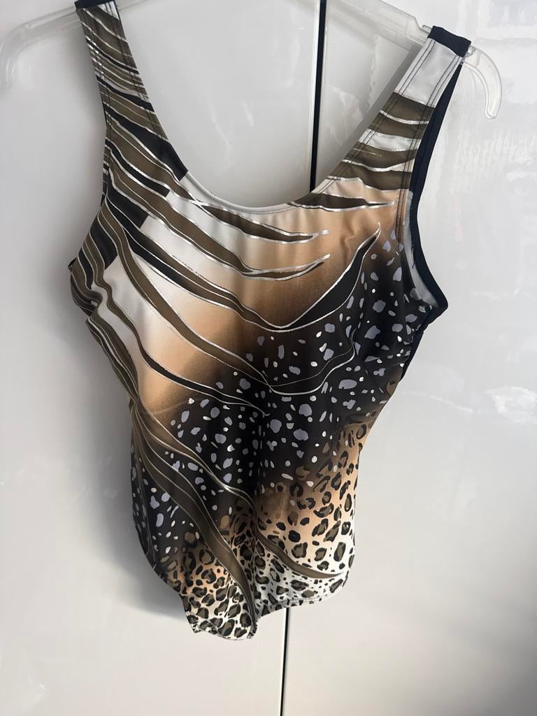 Stijlvol Badpak met Dierenprint en Strepen, Kleding | Dames, Badmode en Zwemkleding, Ophalen of Verzenden, Zo goed als nieuw, Bruin
