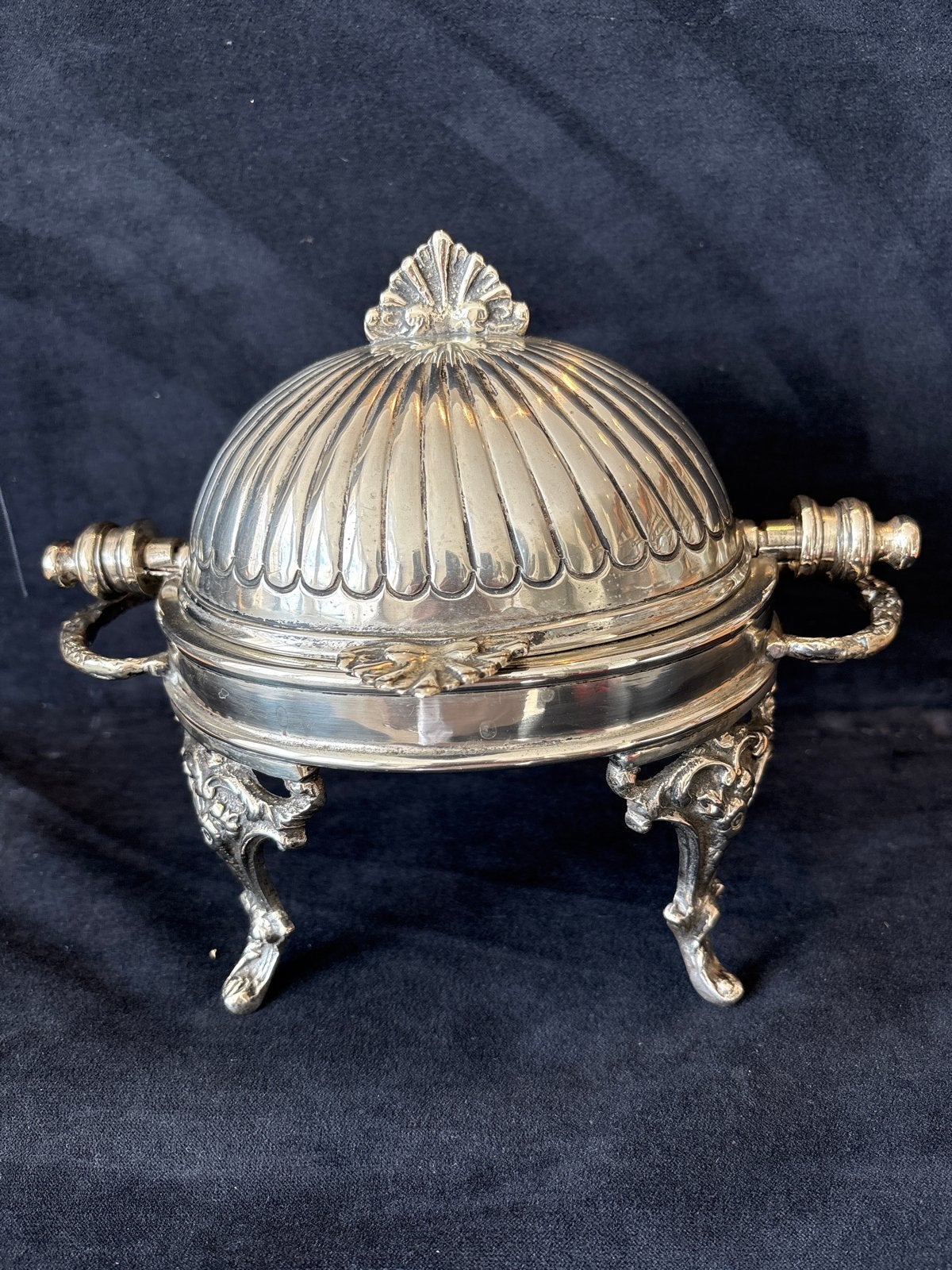 Antieke verzilverde boter/kaviaar server met sierlijke poten, Antiek en Kunst, Ophalen of Verzenden, Zilver