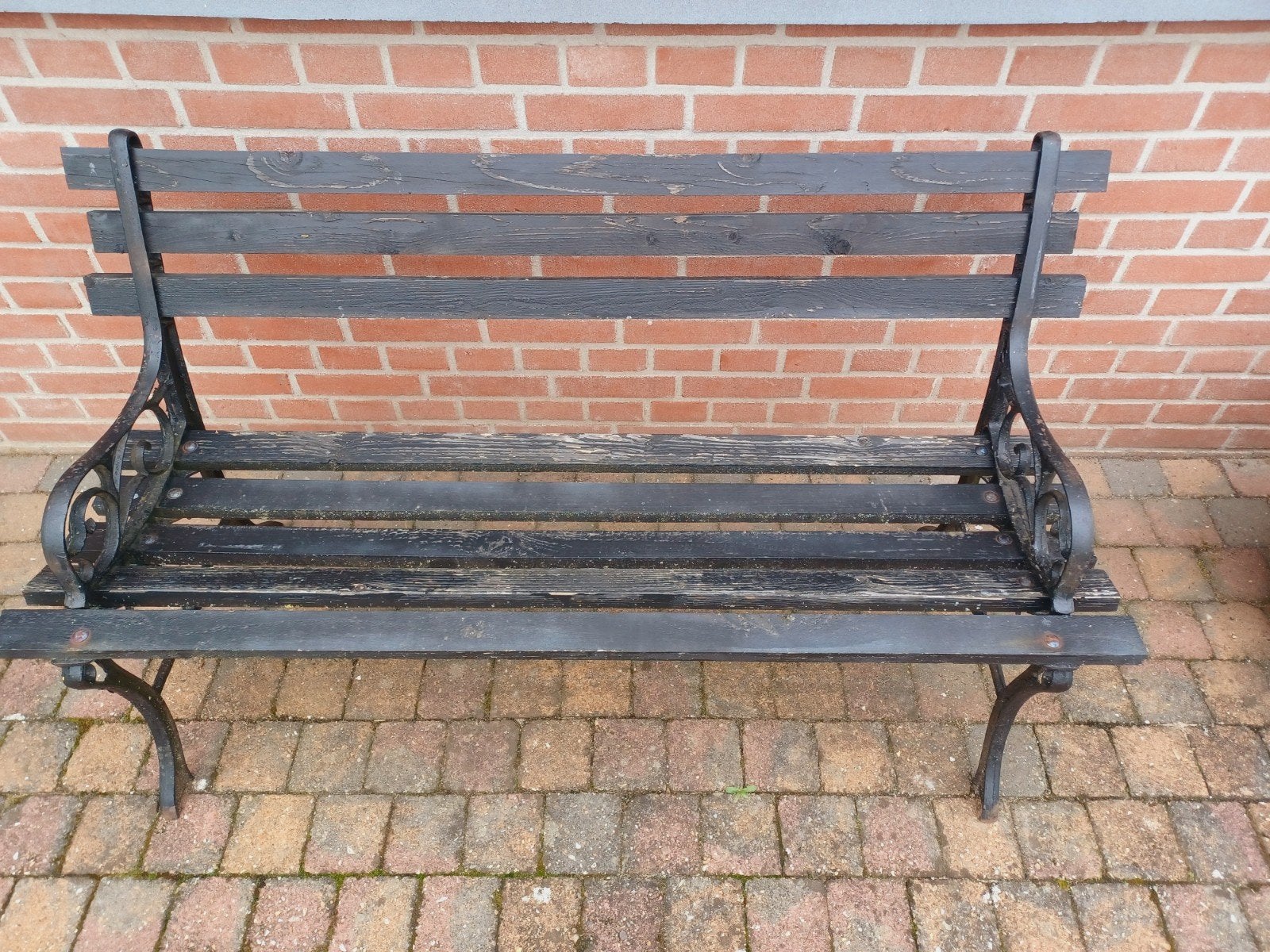 ❤️ Tuinbankje zwart gietijzer met hout 120 cm., Ophalen, Gebruikt, Hout