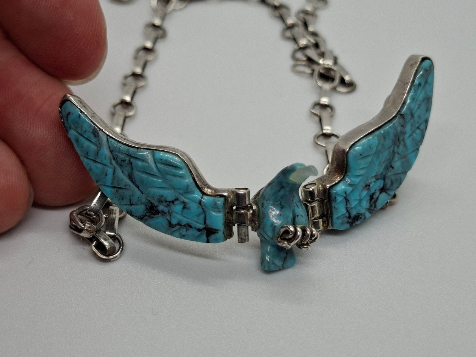 Zilveren Navajo Native American ketting met adelaar, Sieraden, Tassen en Uiterlijk, Ophalen of Verzenden, Blauw, Zilver, Met edelsteen