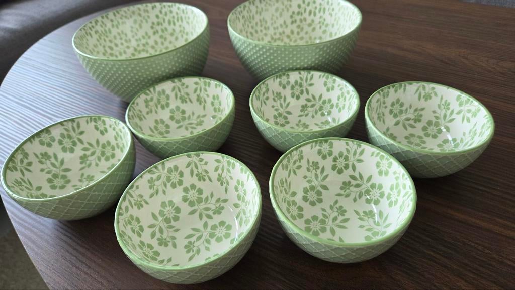 Groene schaaltjes en kommen set - Albert Heijn, Ophalen of Verzenden, Zo goed als nieuw, Overige stijlen, Kom(men)