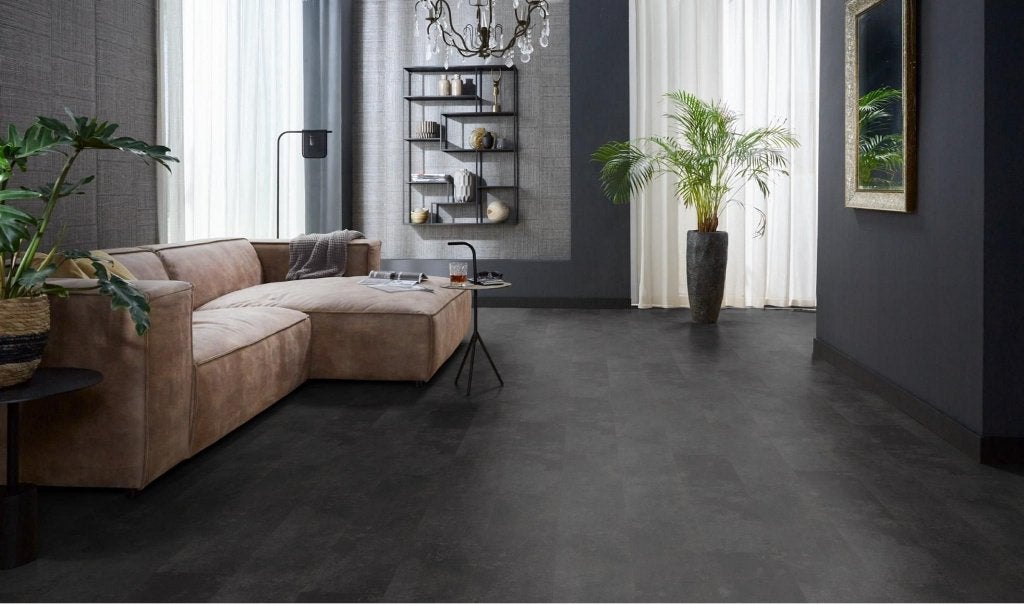 Plak Pvc Tegel Esteem Anthracite 2,5mm dik 0,55 €14,95m2, 75 m² of meer, Zwart, Plak Pvc tegel antracite kleur, Nieuw