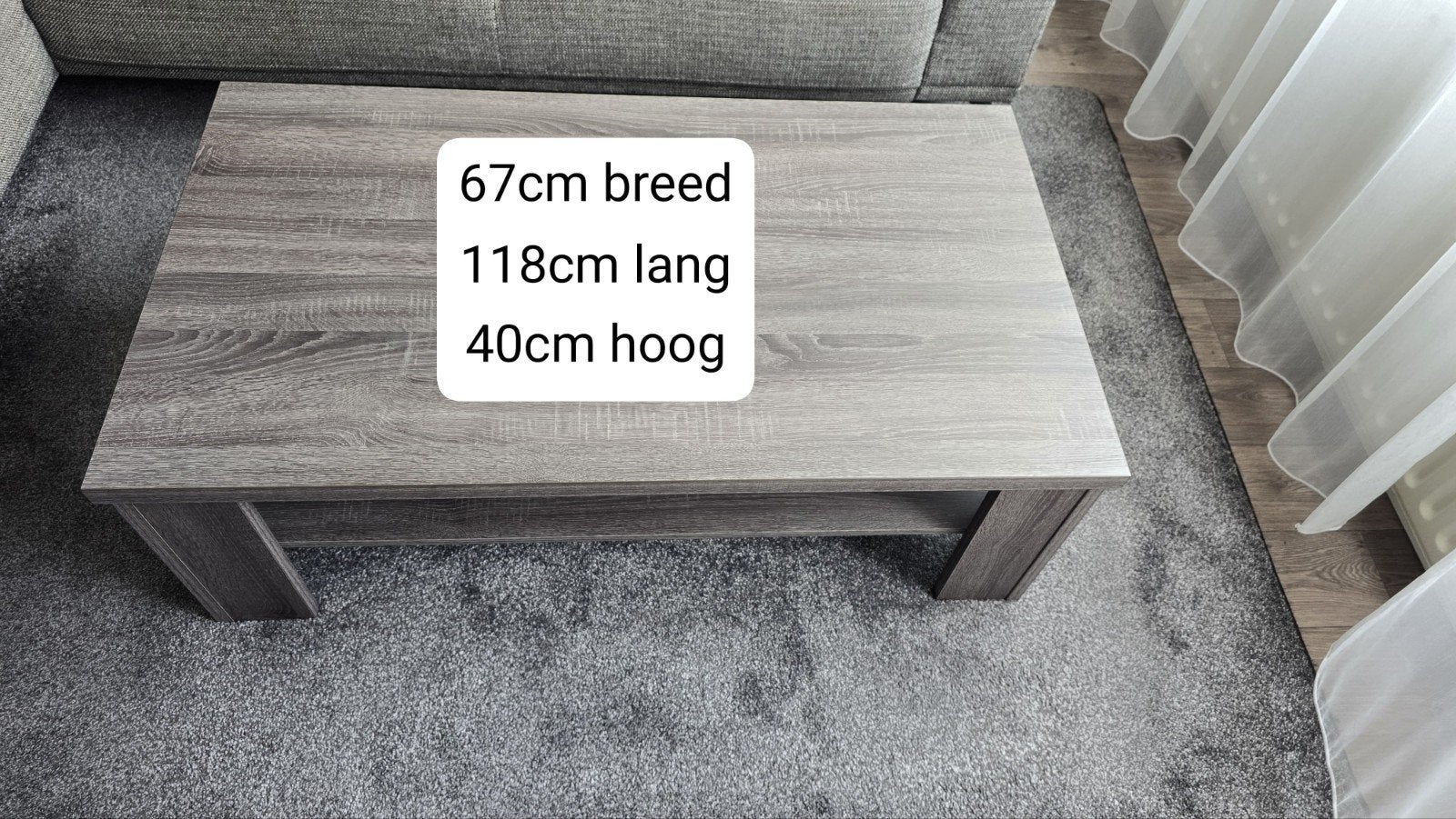 Salontafel grijs hout - Afmetingen op foto, Ophalen, Gebruikt, 100 tot 150 cm, 50 tot 100 cm