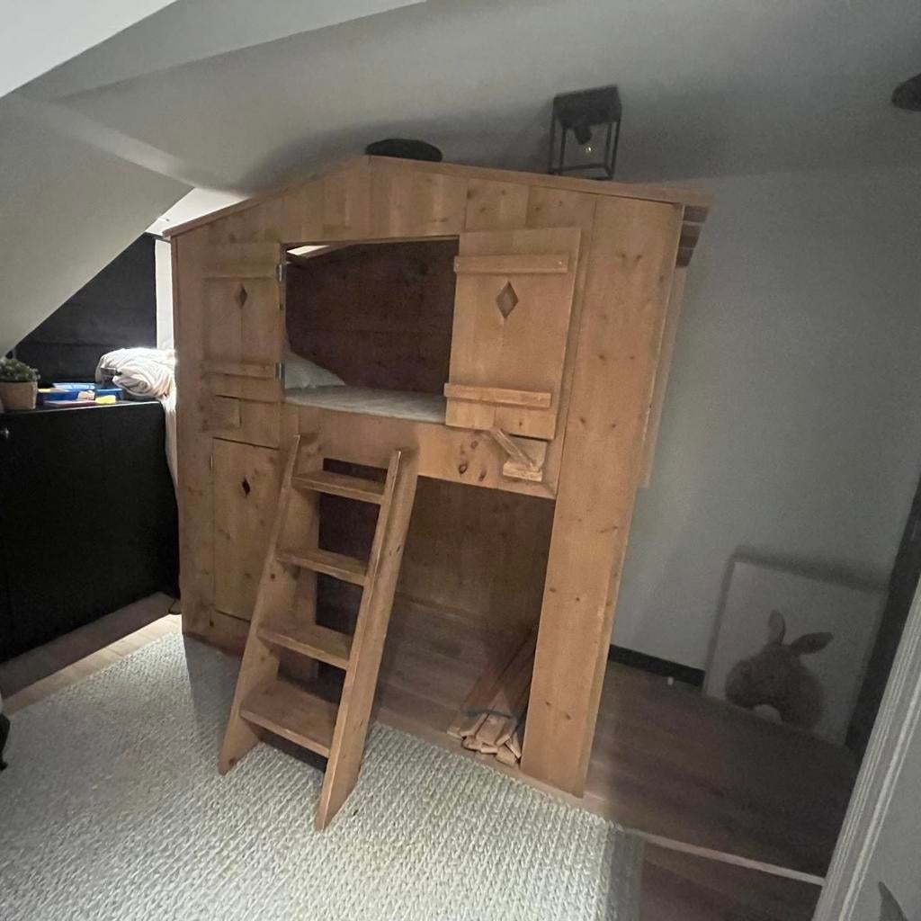 Steigerhouten Stapelbed Boomhut - 90x200 cm, Huis en Inrichting, Slaapkamer | Stapelbedden en Hoogslapers, Ophalen, Gebruikt, 90 cm