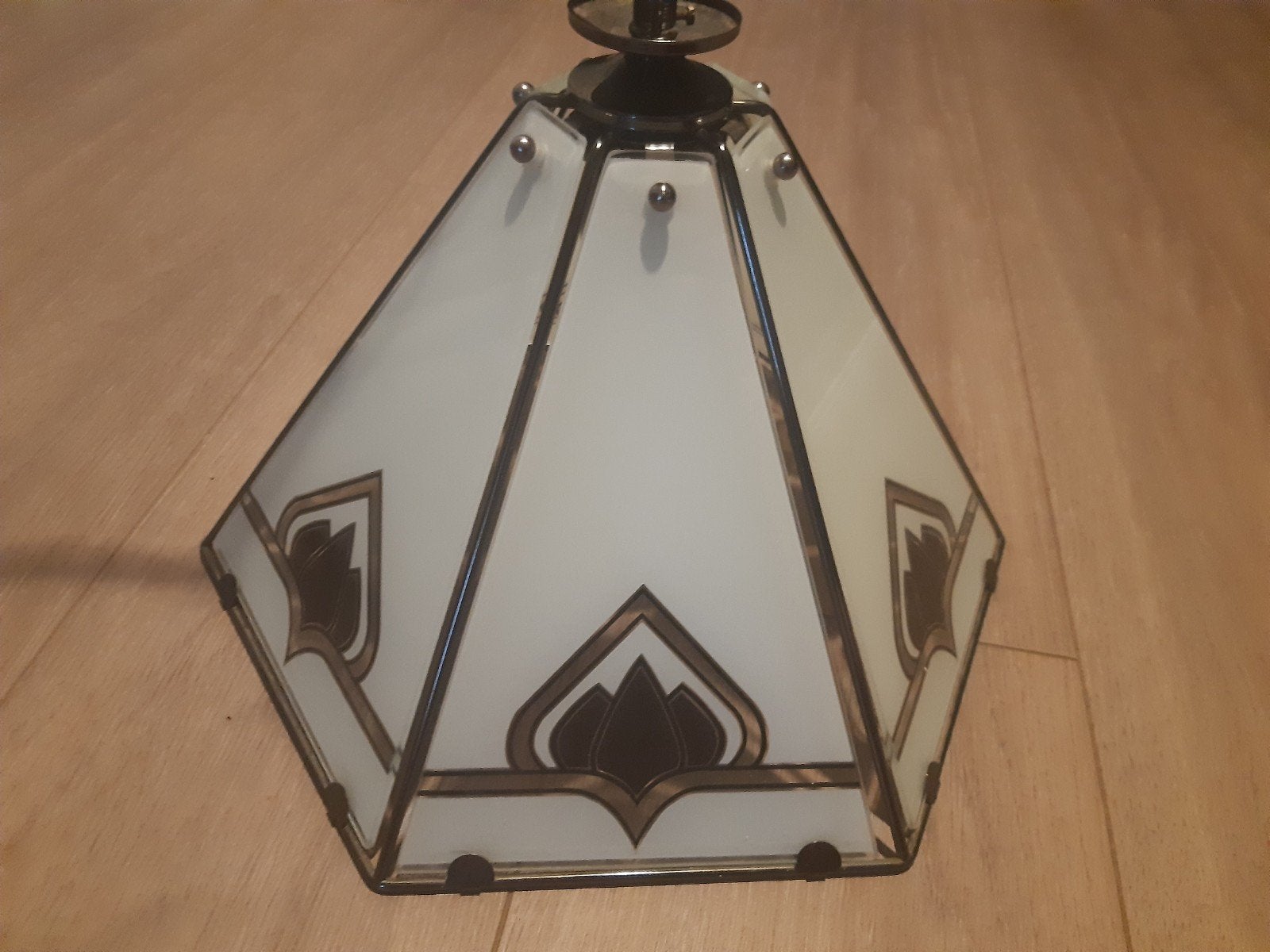 Vintage Plafondlamp met Glas-in-lood Stijl, Gebruikt, Vintage, Art Deco, Klassiek, Glas, E27 (groot)