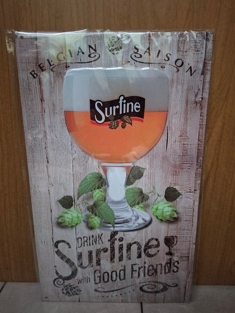 Reclamebord Surfine bier (nieuw in verpakking), Verzamelen, Biermerken, Ophalen of Verzenden, Nieuw, Reclamebord, Plaat of Schild