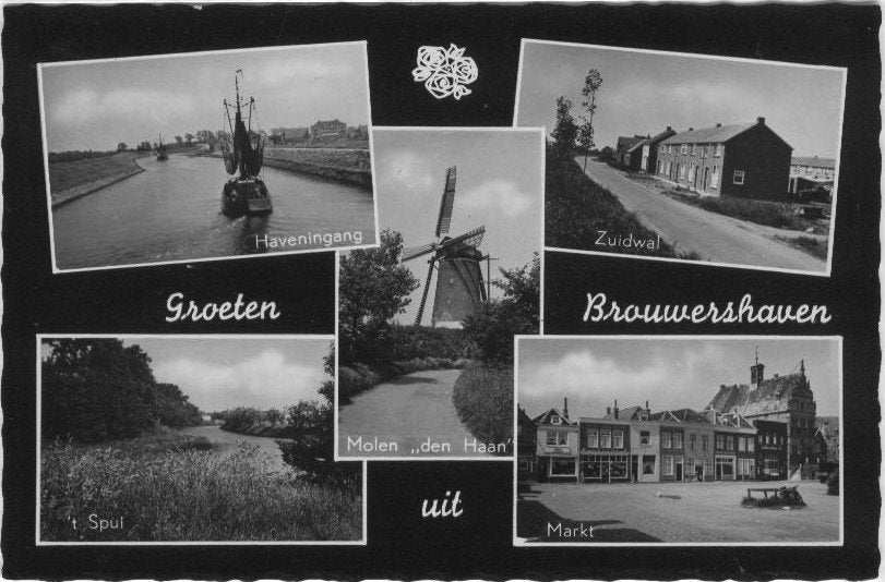 Brouwershaven Groeten uit 5 luik, Verzenden, 1940 tot 1960, Gelopen, Zeeland