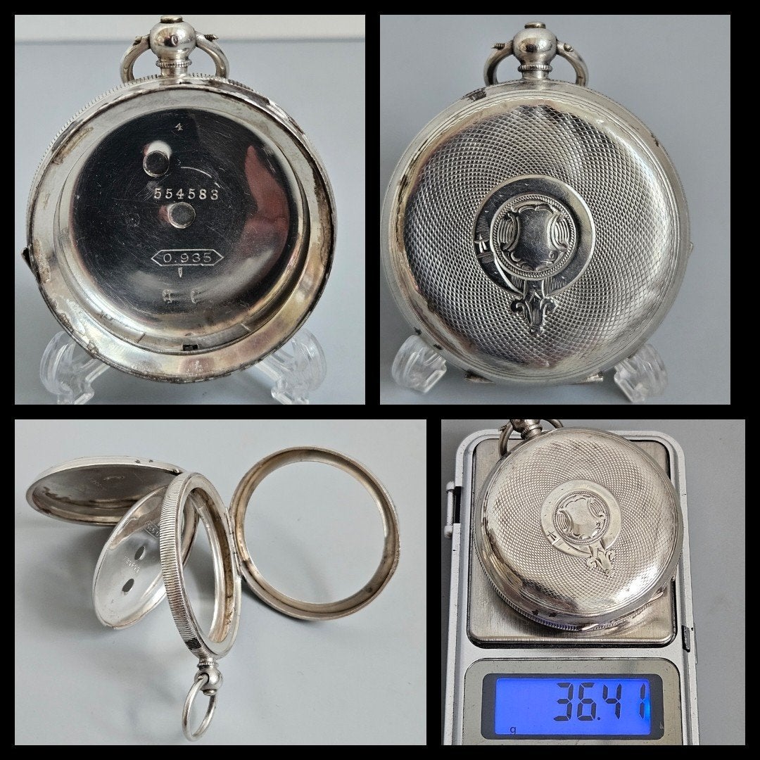Antiek zilver,  935 zilveren zakhorloge lege kast, 36 gr., Ophalen of Verzenden, Zilver