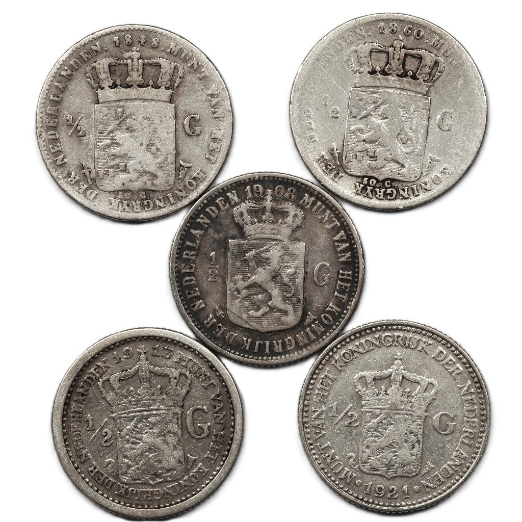 Veiling met 7 lotjes koninkrijk. Loopt af 21-6, Setje, Zilver, Koningin Wilhelmina, Overige waardes
