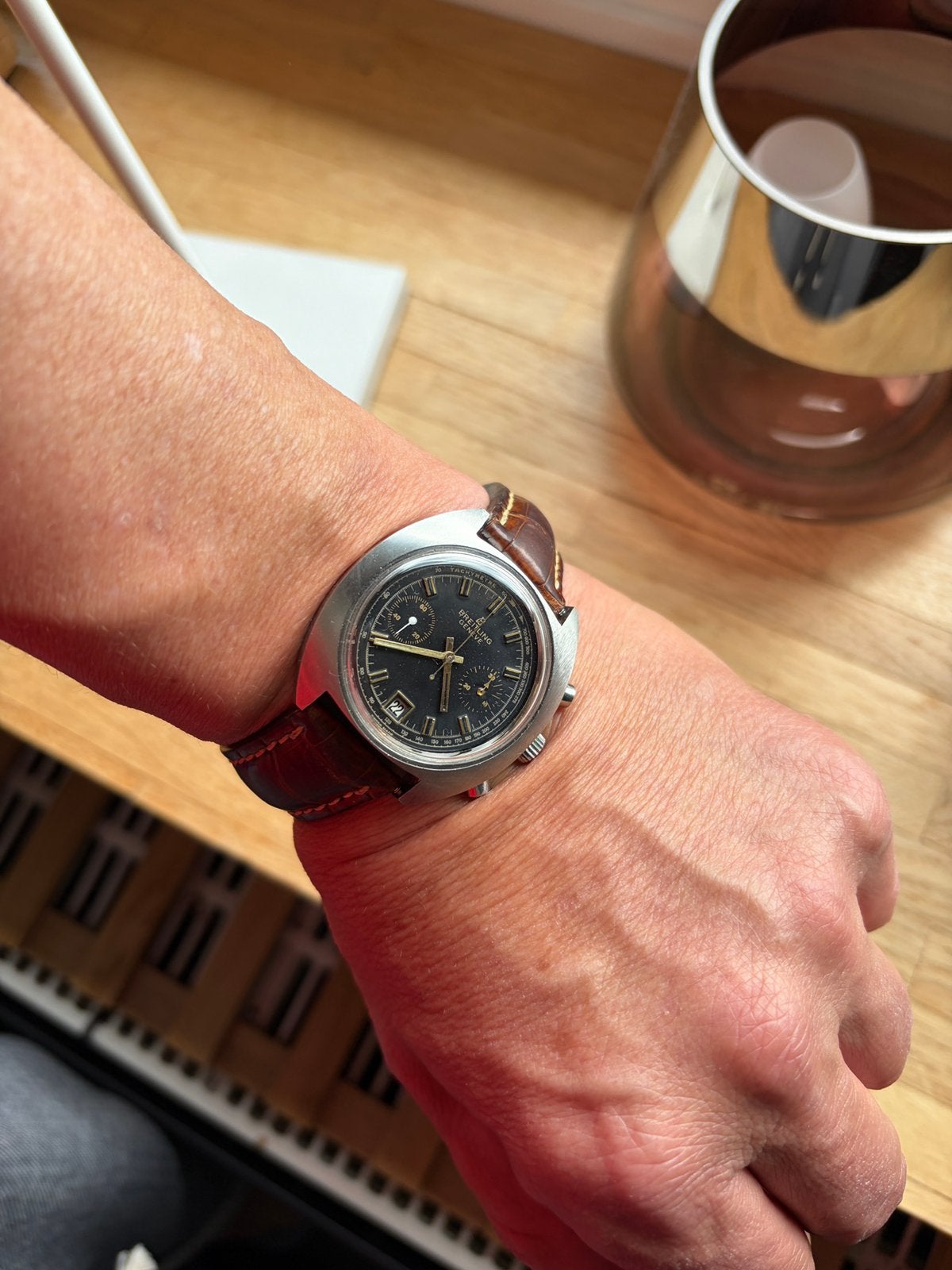 Breitling Geneve Chronograaf Valjoux 7734 Vintage, Ophalen, Gebruikt, IJzer of Staal