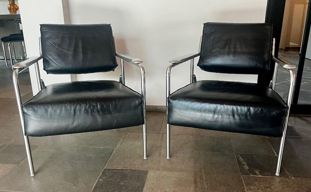 2x Spunk Fauteuil – Zwart leer - PRIJS VERLAAGD, Ophalen, Gebruikt, Leer, 50 tot 75 cm