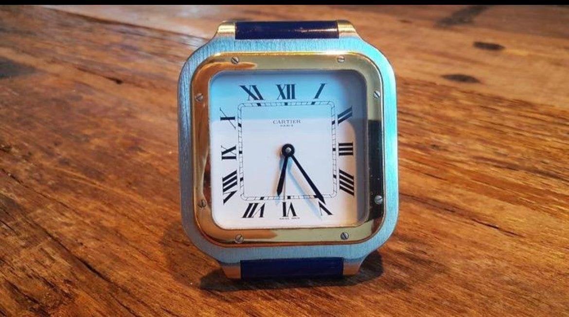 Cartier Santos reiswekker met originele doos en papieren, Ophalen of Verzenden