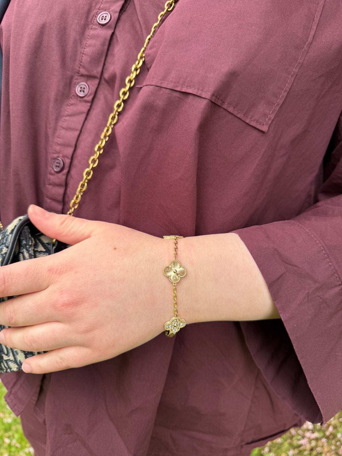 Klaver armband, Verzenden, Nieuw, Goud, Staal