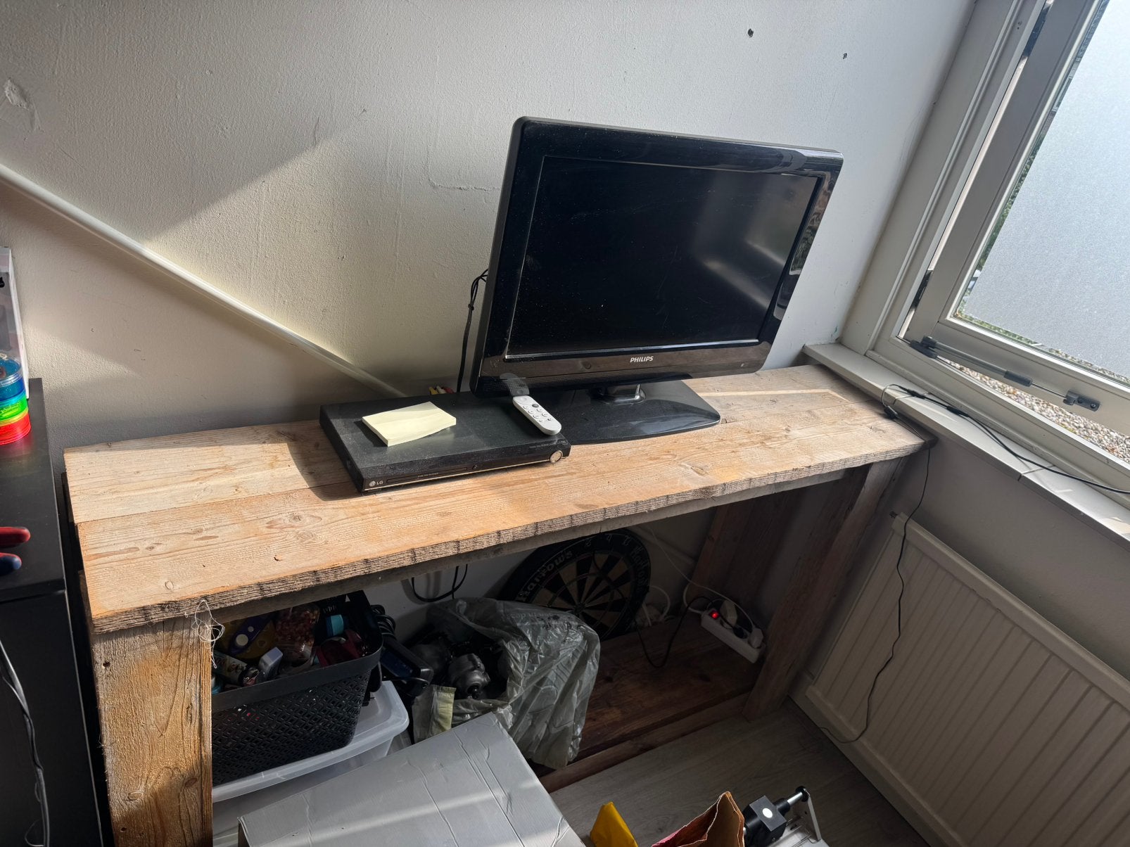 Steigerhouten side table, Huis en Inrichting, Ophalen, Zo goed als nieuw, 150 tot 200 cm, 25 tot 50 cm