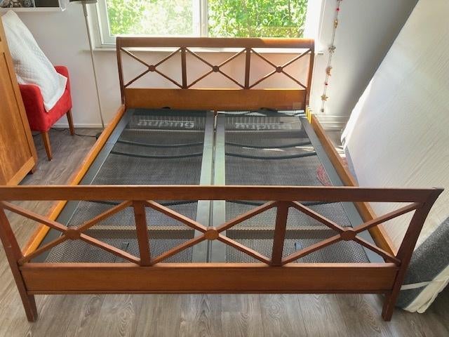 Tweepersoonsbed Grange consulat C1 kersenhout, Franse consulat stijl (1800), maar nieuw gemaakt 1996, Bruin, Tweepersoons, Ophalen of Verzenden