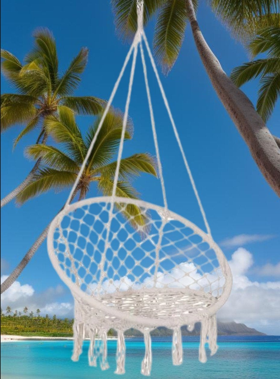Hangende tuinstoel van gevlochten katoen, zgan, 80 cm, Tuin en Terras, Ophalen, Zo goed als nieuw, Overige materialen