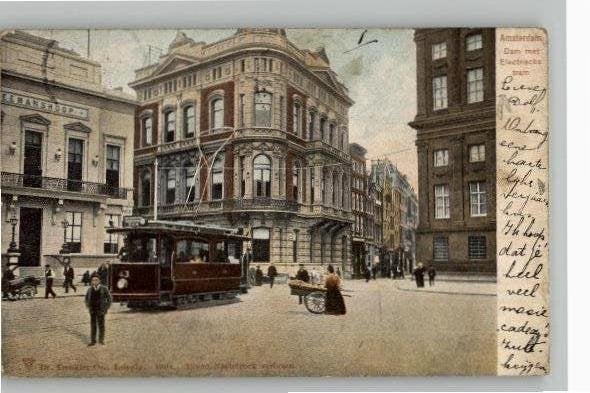 Oude ansichtkaart Amsterdam Dam +Electrische Tram st 1905, Verzenden, Voor 1920, Gelopen, Noord-Holland