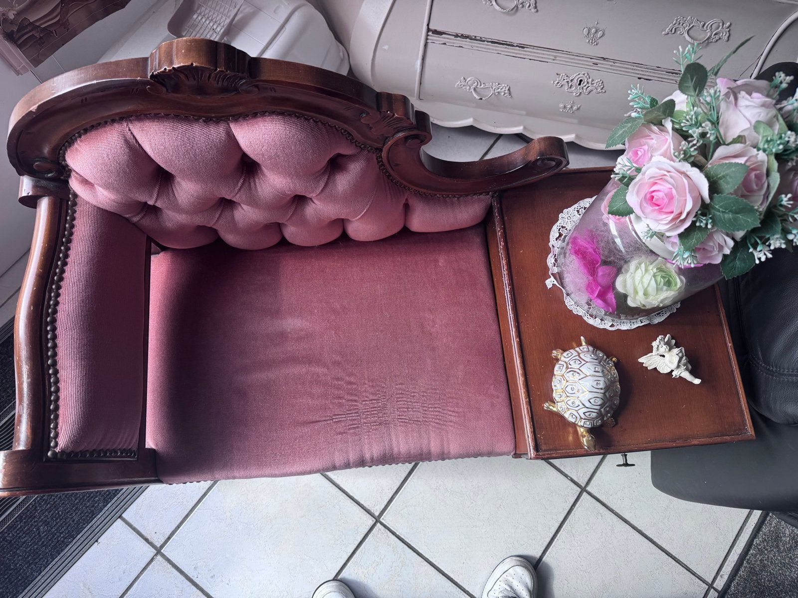 Antieke Telefoonbankje met Roze Bekleding, Antiek en Kunst, Ophalen