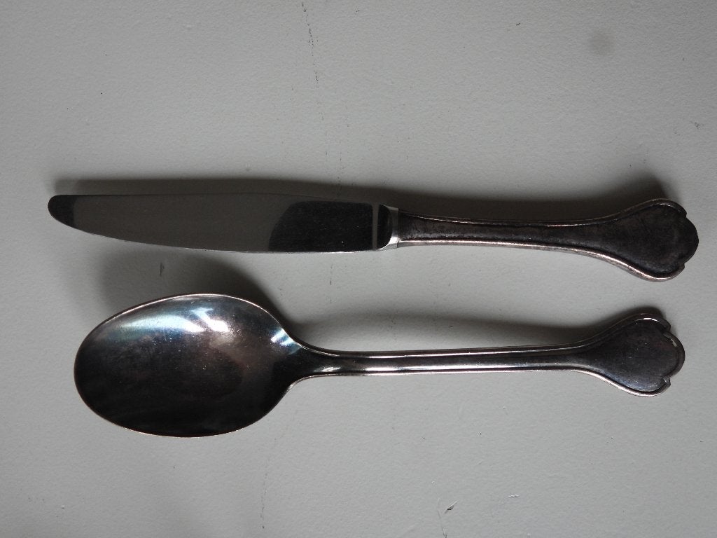 Verzilverde lepel en mes robbe &amp; berking gemerkt 150, Verzenden