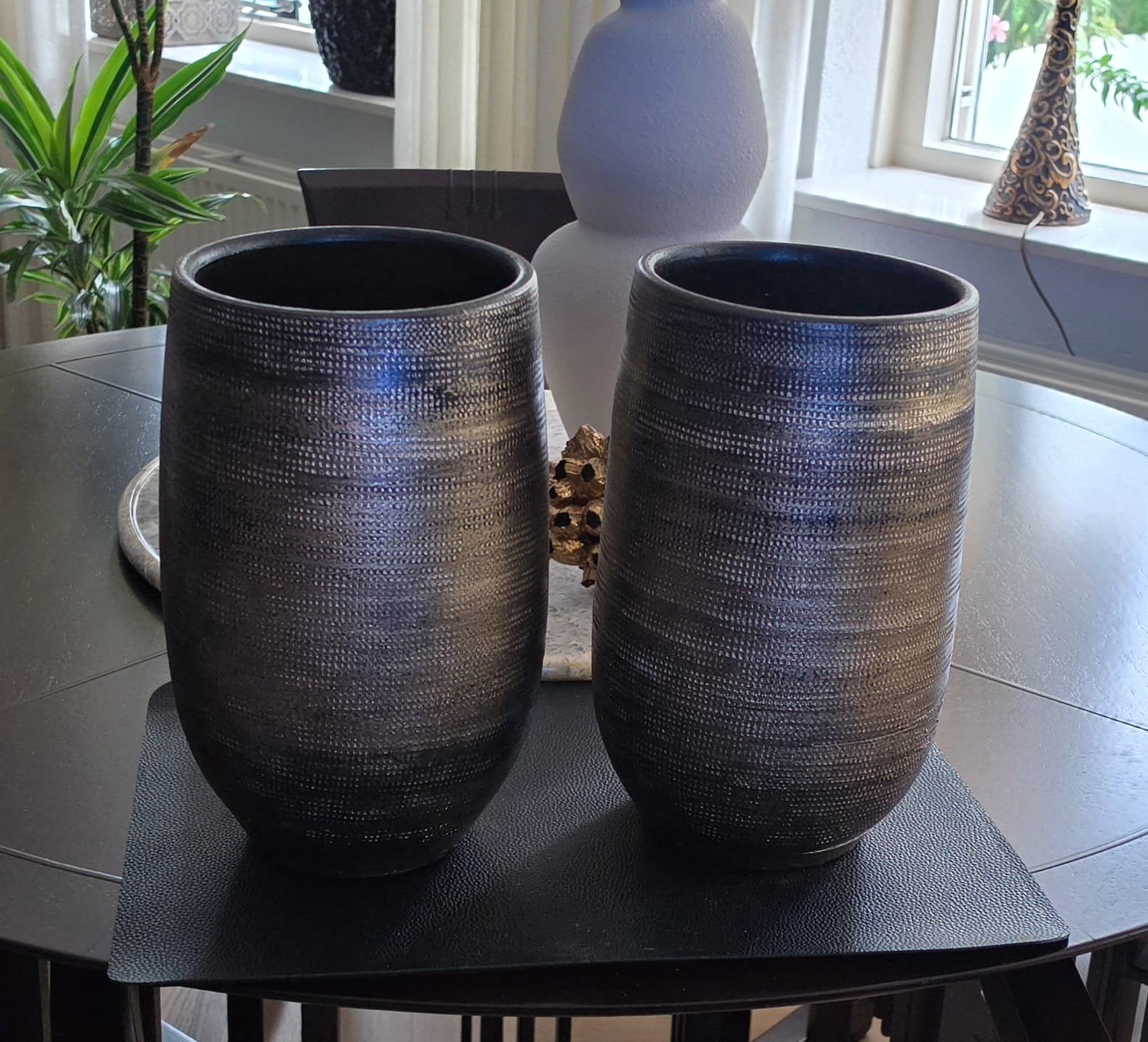 2 Sjieke HS Potterie bloempotten goud/zwart gemêleerd, Ophalen, Overige soorten, Halfschaduw, Minder dan 100 cm