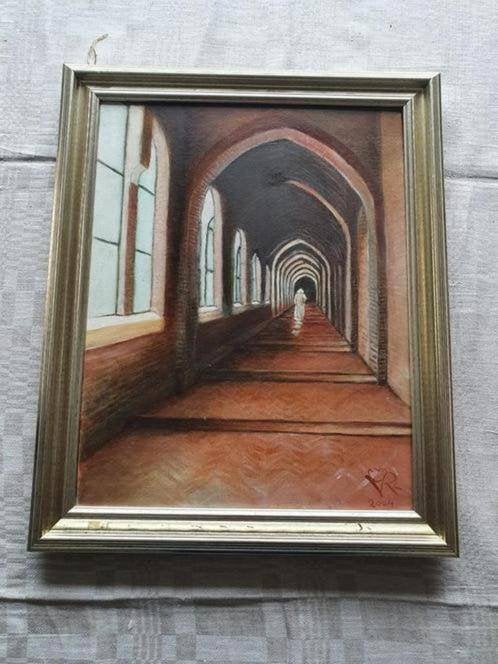 Apart schilderij kloostergang met kloosterling Gesign VS, Antiek en Kunst, Ophalen