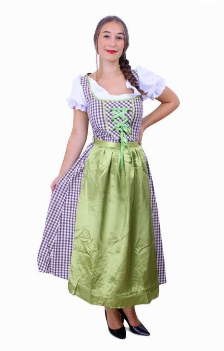 Lange Heidi Tirol Dirndl jurk groen bruin oktoberfest XS S, Carnaval, Nieuw, Ophalen of Verzenden, Kleding