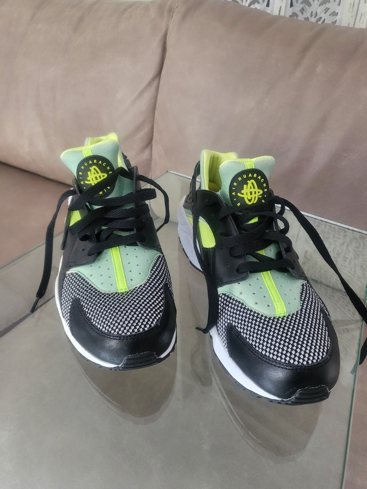 Nike Air Huarache Sneakers Zwart/Neon Geel/Mintgroen, Zwart, Nike, Ophalen of Verzenden, Sneakers of Gympen