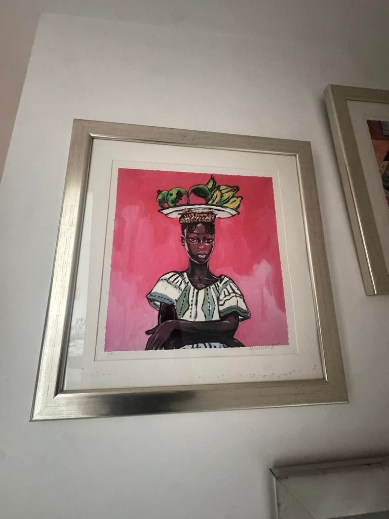 Peter Klashorst - Kleurrijk werk met vrouw en fruitschaal, Ophalen