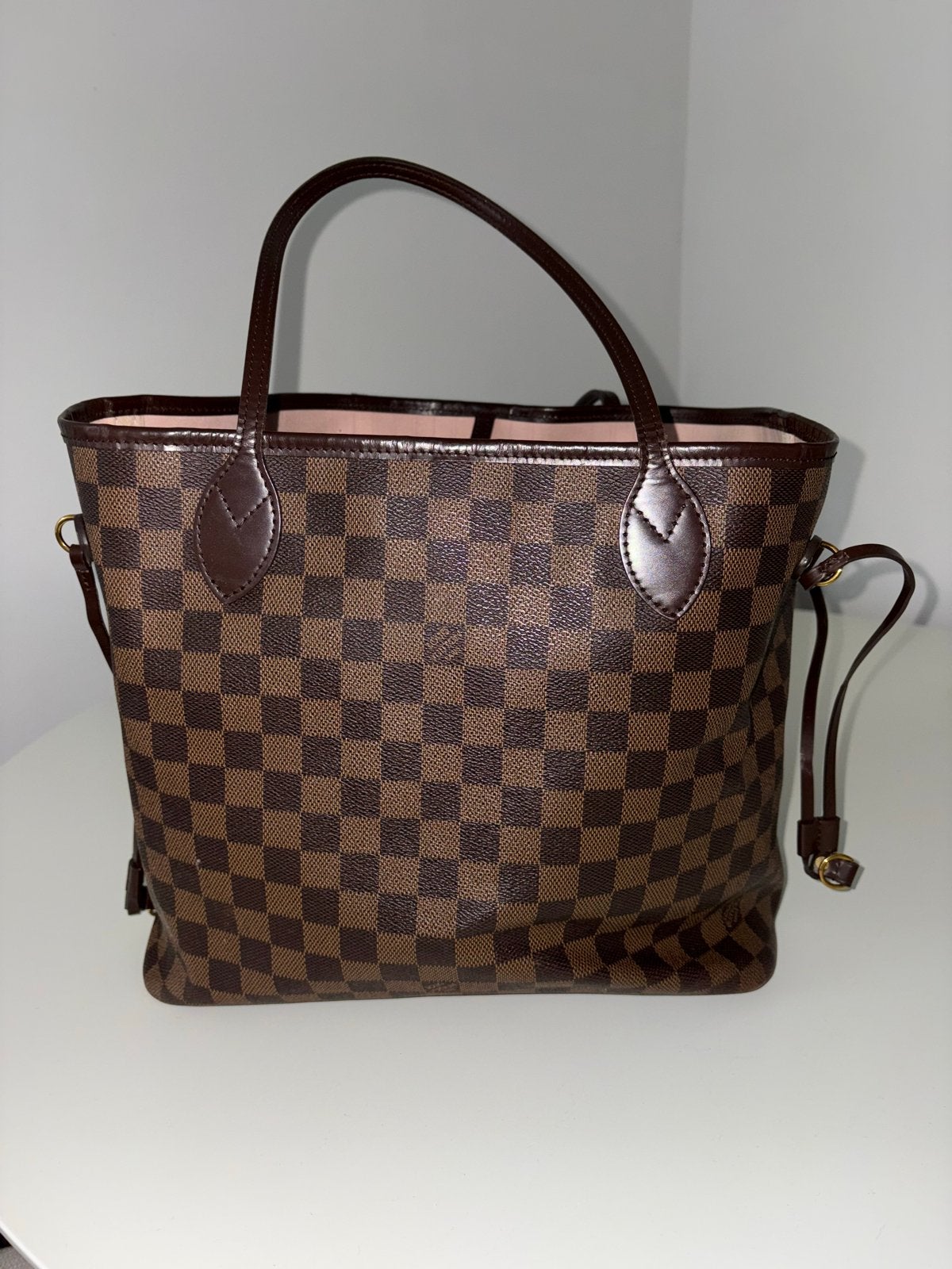 Louis Vuitton Neverfull Damier Ebene MM met Pochette, Sieraden, Tassen en Uiterlijk, Ophalen, Gebruikt, Bruin, Shopper