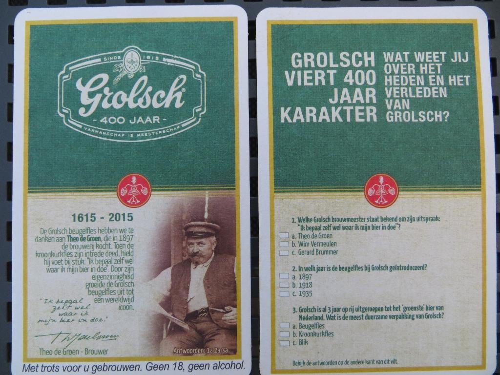 Jubileumviltjes van Grolsch 400 jaar (viltje nr. 2), Ophalen of Verzenden, Nieuw, Viltje(s), Grolsch