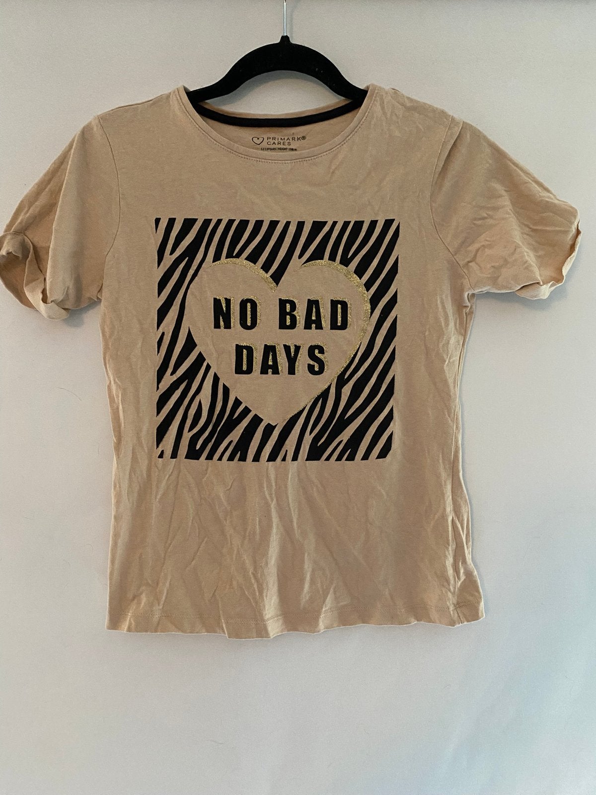 Primark T-shirt /No Bad Days– beige/zebra print – maat 158, Kinderen en Baby's, Kinderkleding | Maat 158, Ophalen of Verzenden