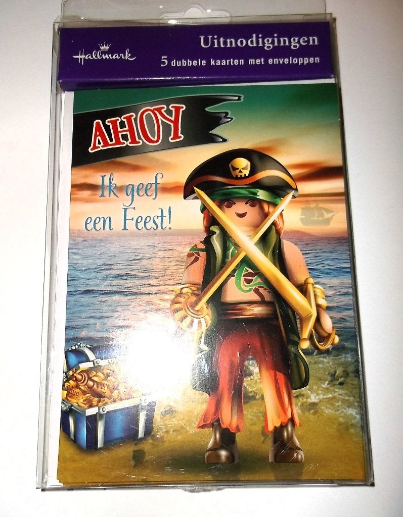 Nieuw Playmobil Piraten Uitnodiging Kinderfeest, 5 Stuks, Ophalen of Verzenden, Nieuw, Complete set