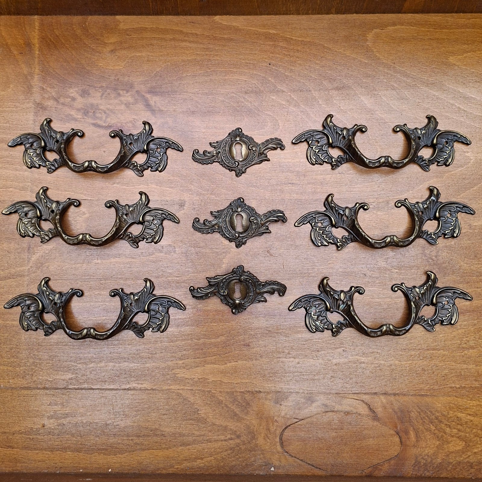 Antieke massief messing barok handvaten en sleutelplaatjes, Antiek en Kunst, Ophalen of Verzenden