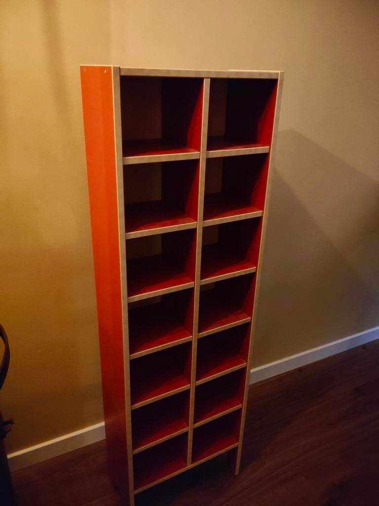 CD-kastje rood/hout met 14 vakken, Ophalen of Verzenden, Hout, Cd's