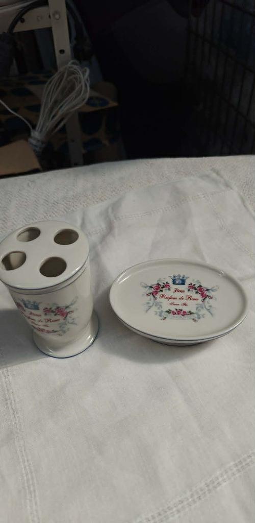 zeepbakje en tanden borstelbeker in keramiek vintage, Ophalen of Verzenden, Zo goed als nieuw