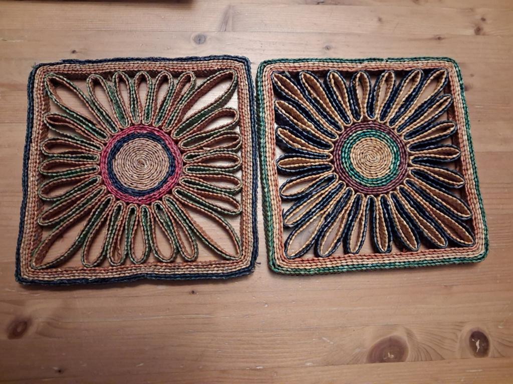 Vintage pannenonderzetter van gevlochten raffia jaren 70, Huis en Inrichting, Woonaccessoires | Onderzetters, Ophalen of Verzenden