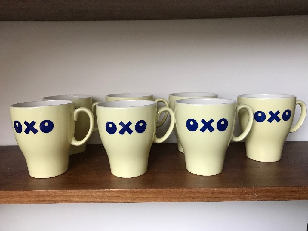 Oxo mokken geel blauw tulp model, Overige merken, Ophalen of Verzenden, Zo goed als nieuw, Overige stijlen