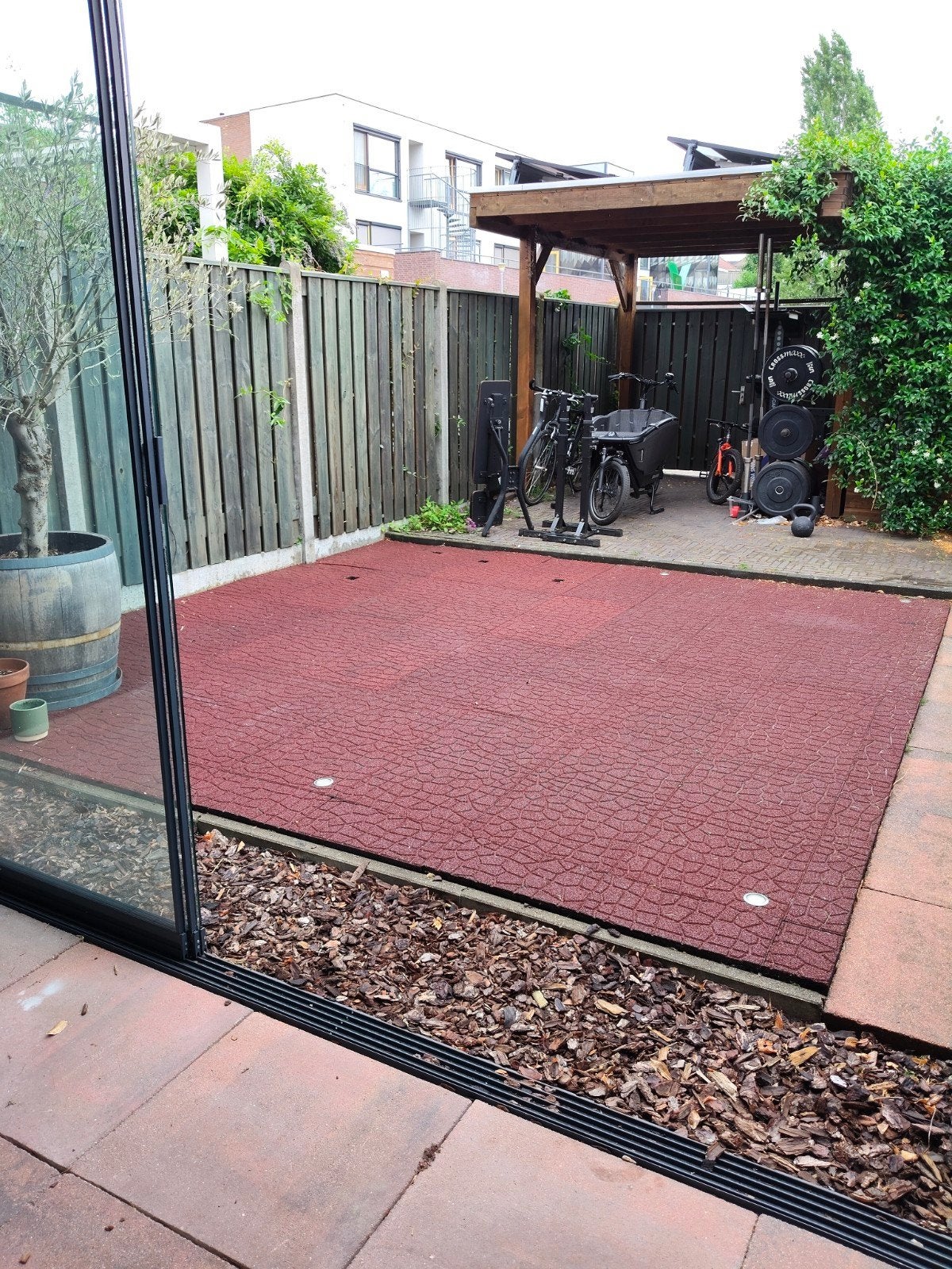 Buiten fitness vloer 6cm dik, 16m2+, Ophalen, Zo goed als nieuw, Loopband