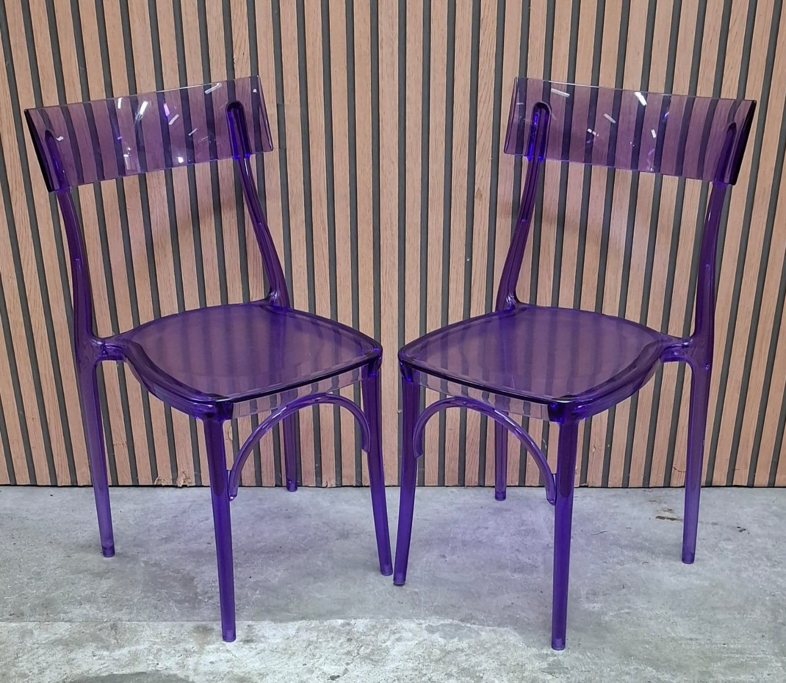 13 x Colico Milano design stoelen transparant paars horeca, Ophalen of Verzenden, Zo goed als nieuw, Vijf, Zes of meer stoelen