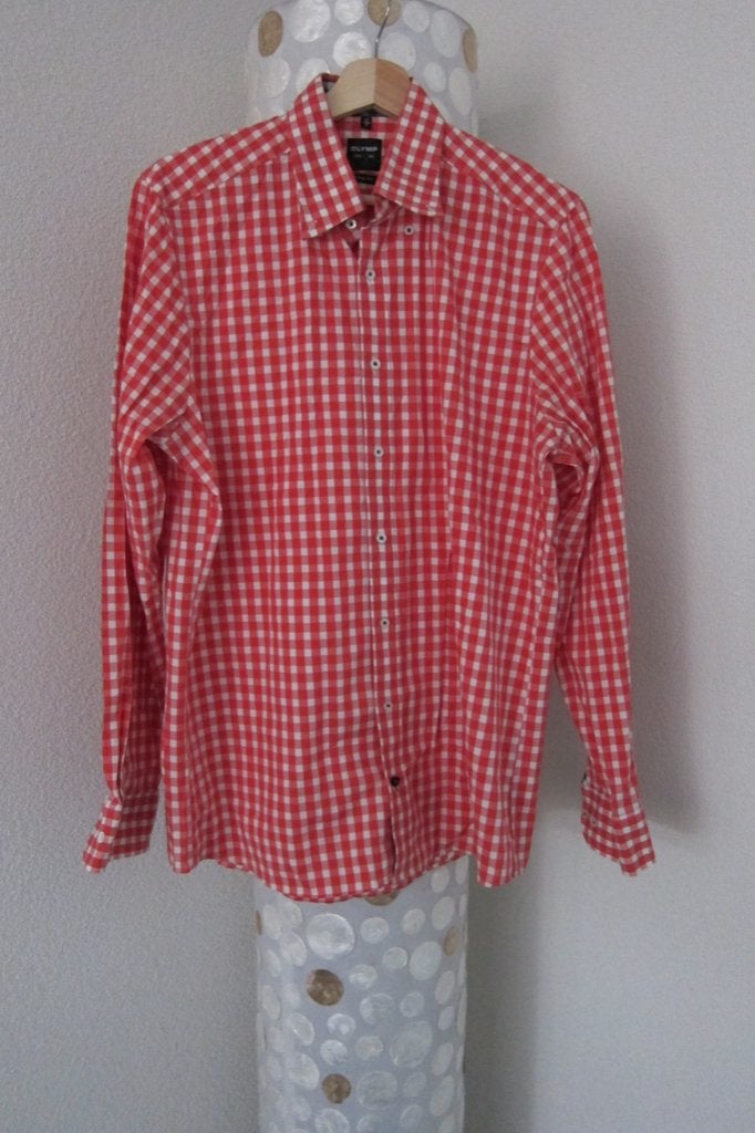 Olymp blouse overhemd rood blok body fit 41, Zo goed als nieuw, Merkfreak, Olymp, Rood