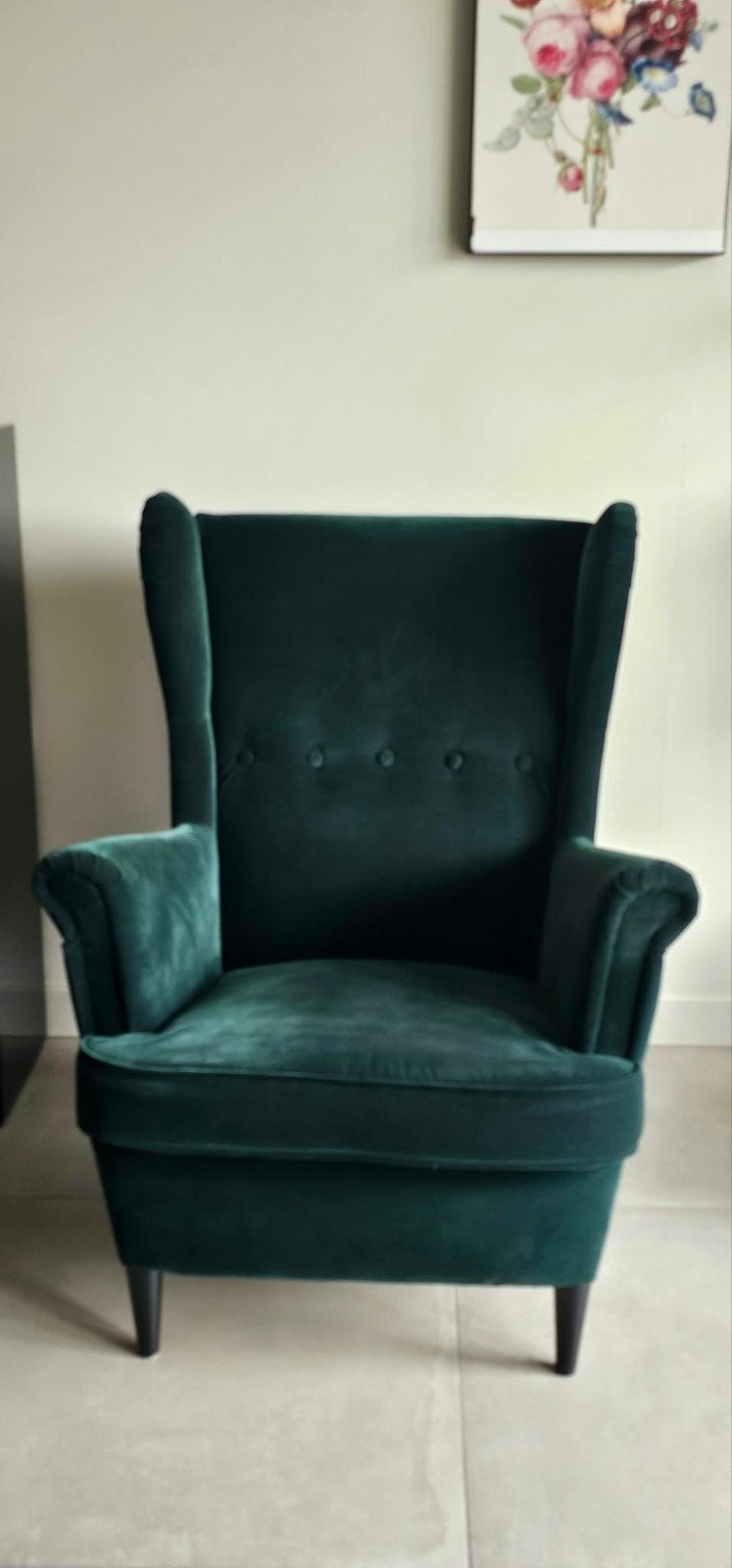 Donkergroene fluwelen fauteuil - Zo goed als nieuw, Stof, 75 tot 100 cm, Ophalen of Verzenden, Zo goed als nieuw