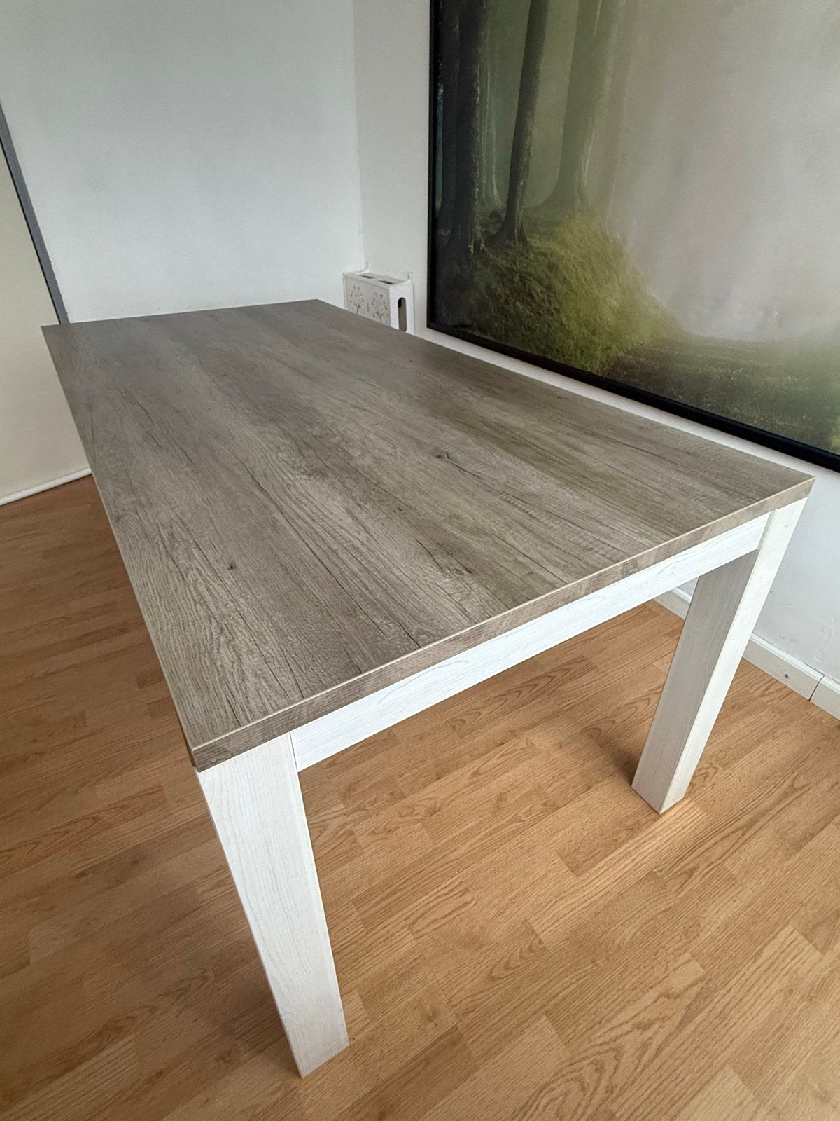 Eettafel met houtlook blad en witte poten, Ophalen, Gebruikt, 50 tot 100 cm, 150 tot 200 cm