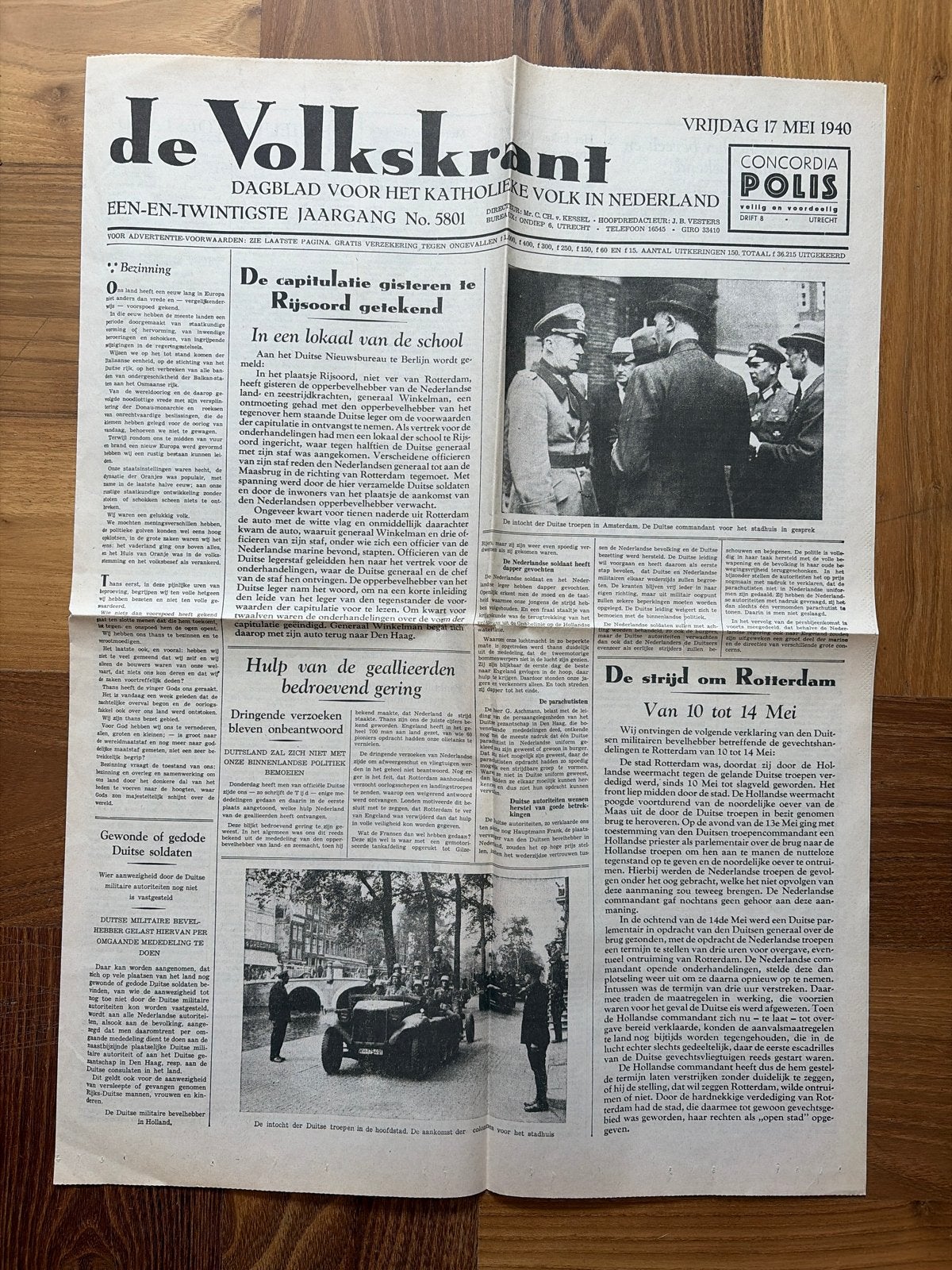 De Volkskrant - 17 Mei 1940 - Historische Krant WOII, Boeken, Tijdschriften en Kranten, Gelezen, Krant, Ophalen of Verzenden